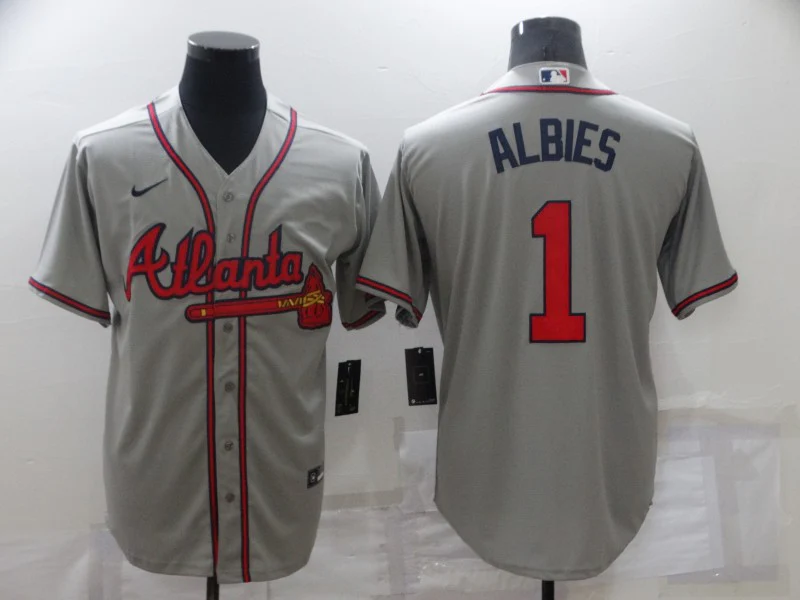 Men's Atlanta Braves Ozzie Albies #1 Gray Replica Player Jersey