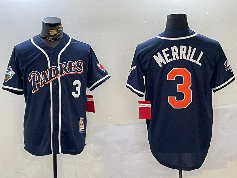 Men's San Diego Padres Jackson Merrill #3 Navy Replica Player Jersey