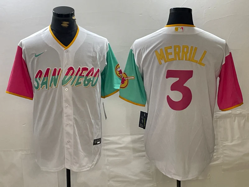 Men's San Diego Padres Jackson Merrill #3 White City Connect Replica Player Jersey