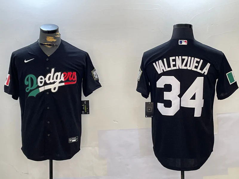 Men's Los Angeles Dodgers Fernando Valenzuela #34 Black Replica Player Name Jersey